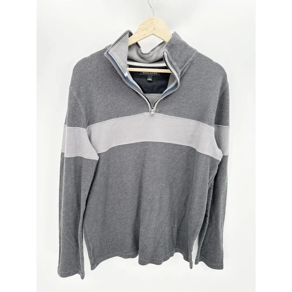 Banana Republic‎ Two-Tone Grey 1/4 Zip Cotton Pullover Men's Size Large L